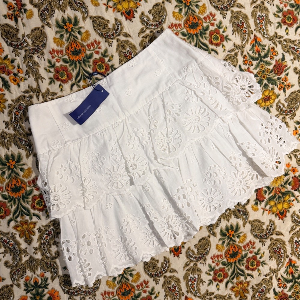 Rebecca Minkoff White Eyelet Tiered Mini Skirt